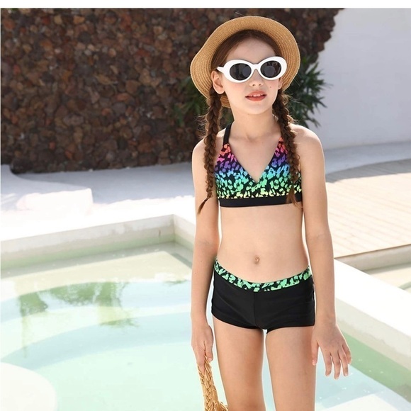 GIRLS' Boyshort Tankini Swimwear Beach Sport 2 Piece Swimsuits sz large (10/12) - Picture 1 of 12